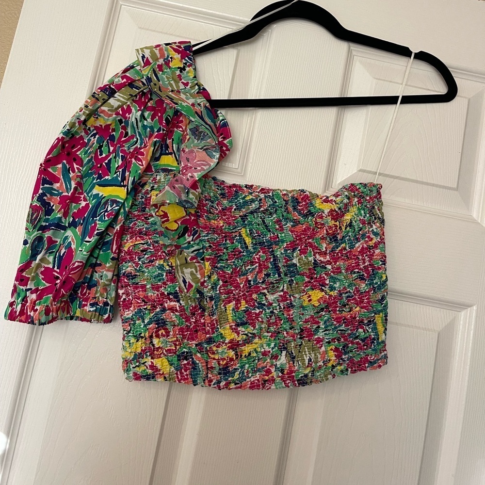 NEW cotton floral print top one shoulder